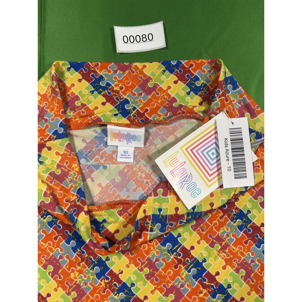 LuLaRoe Kids Azure A-Line Skirt Autism Awareness Puzzle Piece Print NWT Size 10 - Picture 2 of 9
